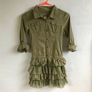 Guess Khaki Collar Dress with Tulle layered skirt